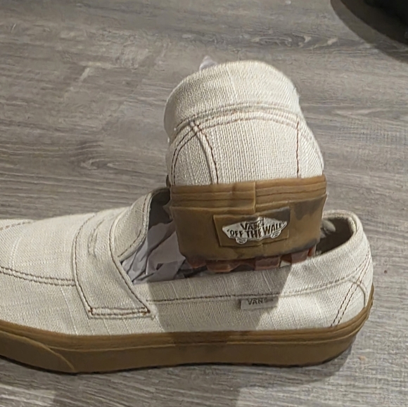 Vans Cream Slip-On Shoes with Brown Soles Penny Loafer Style - Picture 5 of 5